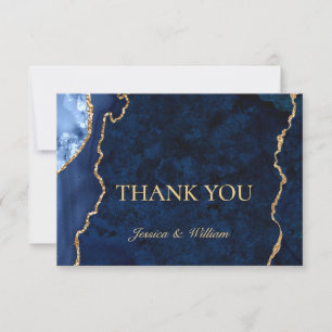 Modern Gold Blue Marble Agate Thank You Card