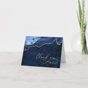 Modern Gold Blue Marble Agate Thank You Card