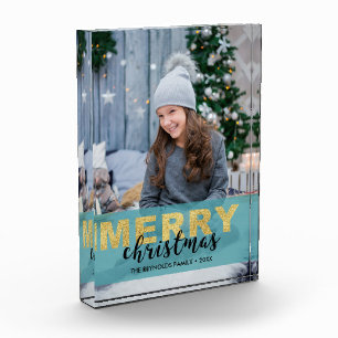 Modern Gold Blue Merry Christmas - Photo Block