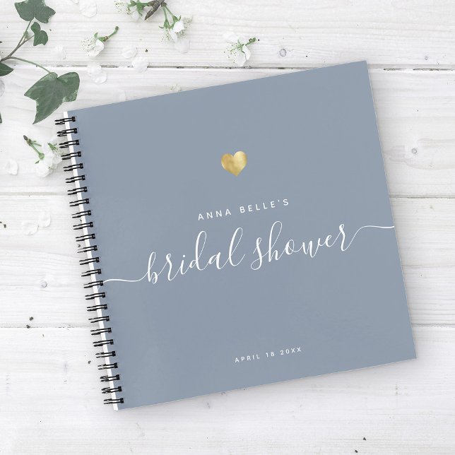 Modern Gold Blue Script Bridal Shower Guest Notebook (Creator Uploaded)
