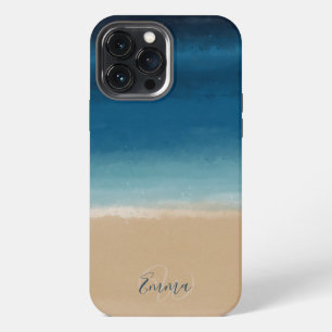 Modern Gold Blue Watercolor Abstract Painting iPhone 13 Pro Max Case