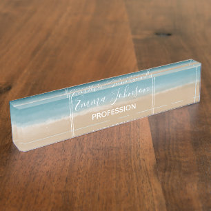 Modern Gold Blue Watercolor Abstract Painting Nameplate
