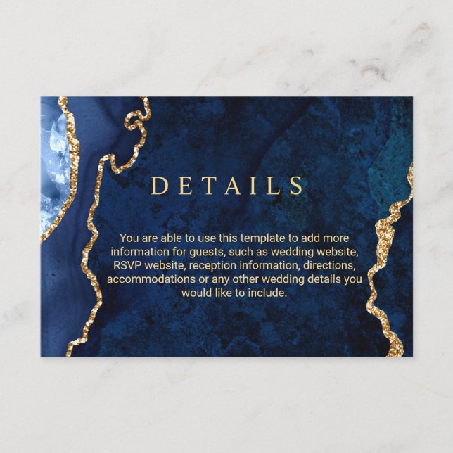 Modern Gold Blue Wedding Details Enclosure Card (Front)