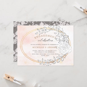 Modern Gold Blush Floral Engagement Invitation