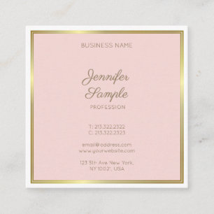 Modern Gold Blush Pink Calligraphy Script Luxury Square Business Card