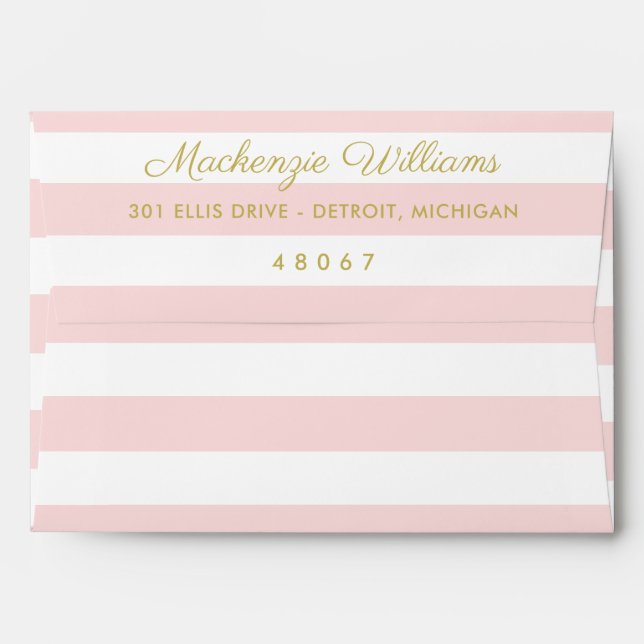 Modern Gold Blush Pink Stripe Wedding Envelope (Back (Top Flap))