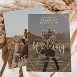 Modern gold boho frame simple photo script wedding invitation<br><div class="desc">A modern and simple 2 photos wedding invitation with a black overlay,  chic faux gold foil border frame and elegant script font,  add 2 of your favourite photo. A simple and elegant contemporary style wedding.</div>