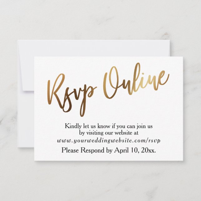 Modern Gold & Bokeh RSVP Online Casual Handwriting (Front)