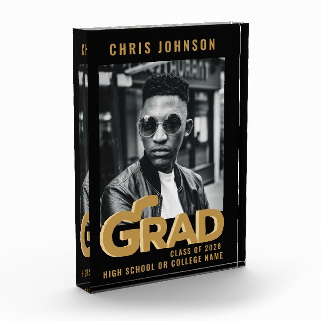 Modern Gold Bold Typography Minimal Graduation Photo Block (Left)