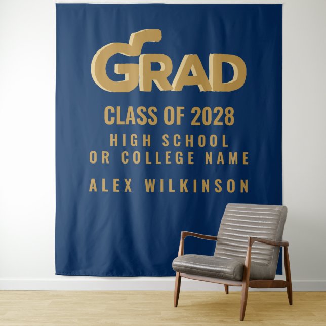 Modern Gold Bold Typography Minimal Graduation Tapestry (In Situ)