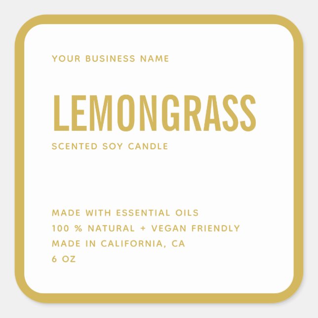 Modern gold border candle label (Front)
