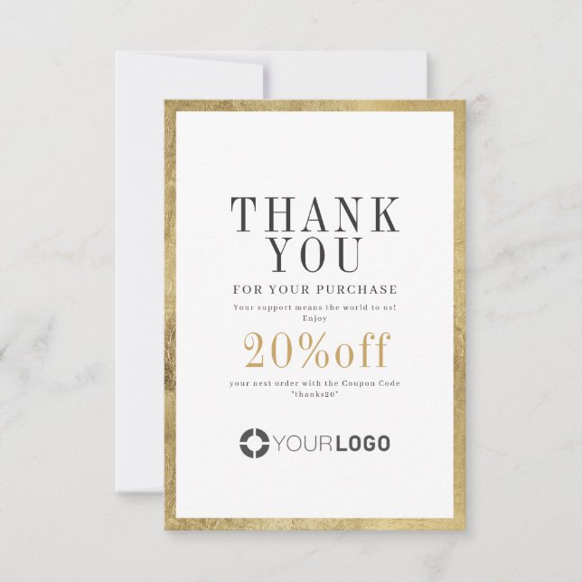 Modern gold border company logo small business thank you card (Front)