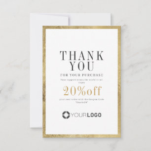 Modern gold border company logo small business thank you card
