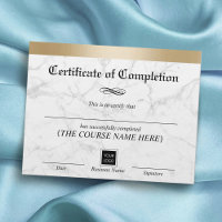 Modern Gold Border Marble Certificate Completion