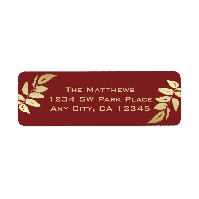 Modern Gold Botanical Leaves Return Address (Front)