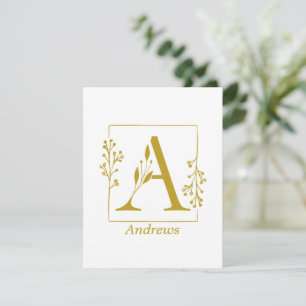 Modern Gold Botanical Letter A  Personalised  Card