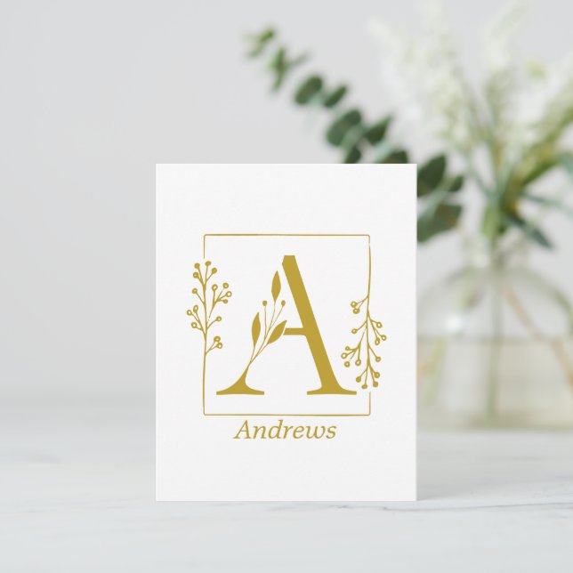 Modern Gold Botanical Letter A  Personalised  Card (Standing Front)