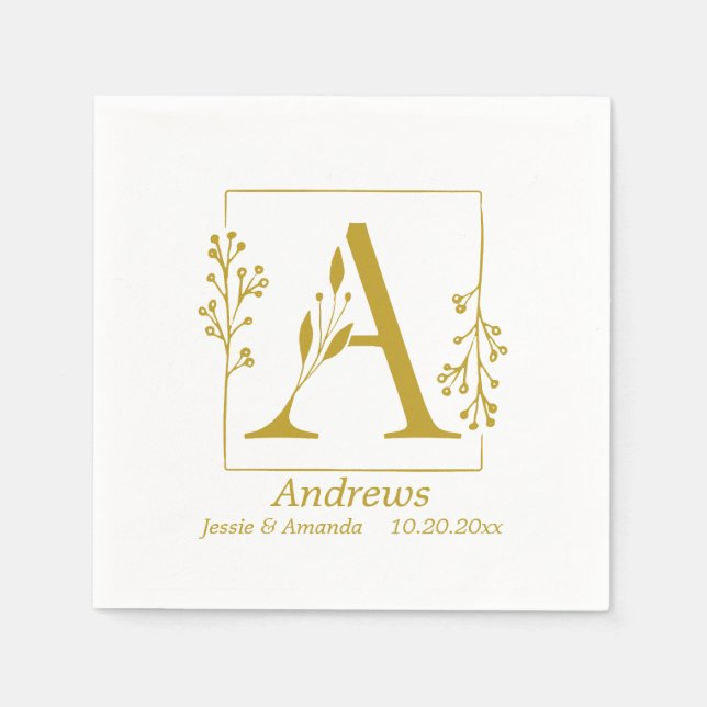 Modern Gold Botanical Letter A  Personalised  Napkin (Front)
