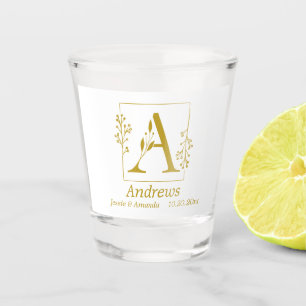 Modern Gold Botanical Letter A  Personalised  Shot Glass