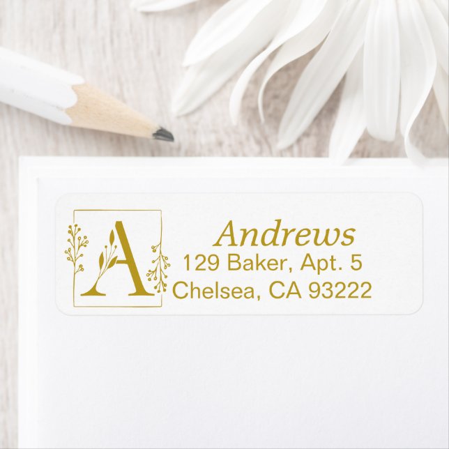 Modern Gold Botanical Letter A  Return Label (Insitu)