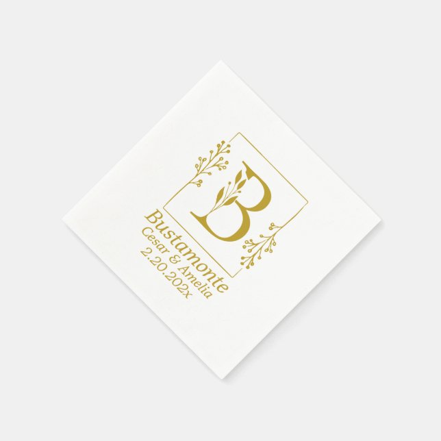Modern Gold Botanical Letter B  Paper Napkin (Corner)