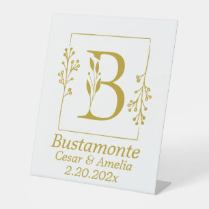 Modern Gold Botanical Letter B Pedestal Sign