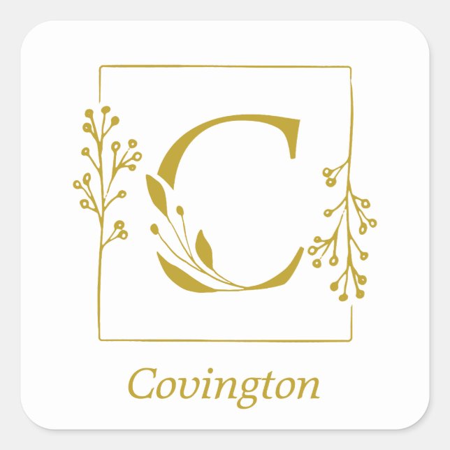 Modern Gold Botanical Letter C Square Sticker (Front)