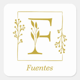 Modern Gold Botanical Letter F Square Sticker