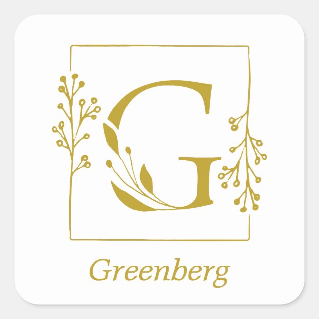 Modern Gold Botanical Letter G Square Sticker (Front)