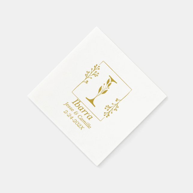 Modern Gold Botanical Letter I Paper Napkin (Corner)