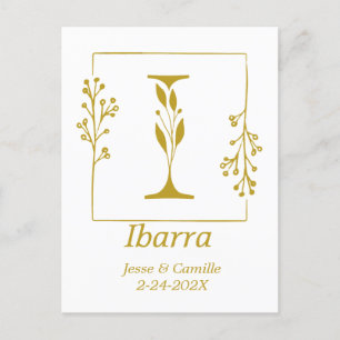 Modern Gold Botanical Letter I Personalised Postcard