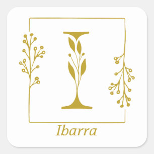 Modern Gold Botanical Letter I Square Sticker
