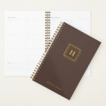Modern Gold Brown Monogram Name Organiser Planner<br><div class="desc">Classic faux gold monogram with name on a brown background.</div>