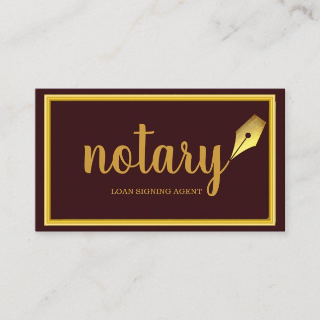 Modern Gold & Brown Notary Loan Signing Agent  Business Card (Front)
