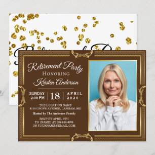 Modern Gold Brown Photo Retirement Party Invitation