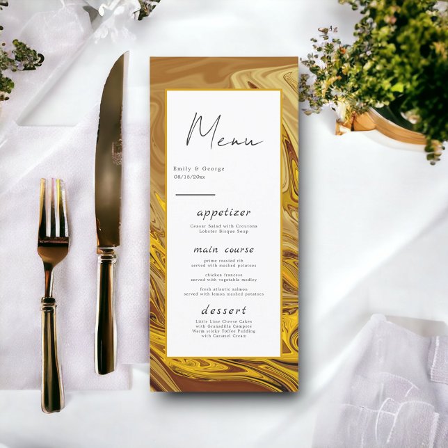 Modern Gold Brown Terracotta Abstract Art Wedding Menu (Creator Uploaded)