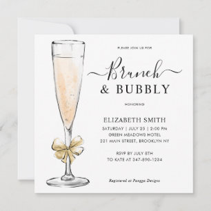 Modern Gold Brunch and Bubbly Glass Bridal Shower Invitation
