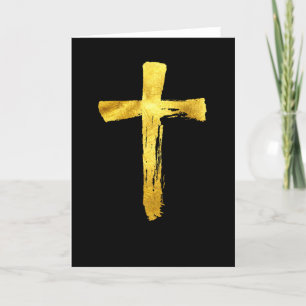 Modern Gold Brush Cross - Christian Crucifix Holiday Card