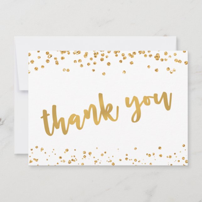 Modern Gold Brush Script Confetti THANK YOU Card (Front)