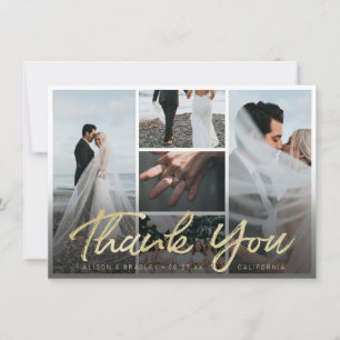 Modern Gold Brush Script Typography with Photos Thank You Card
