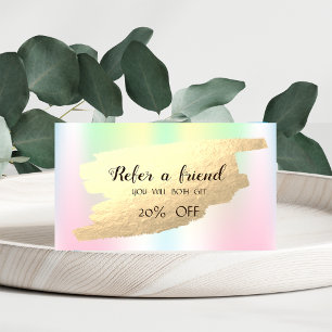Modern Gold Brush Stroke Holographic Referral Card