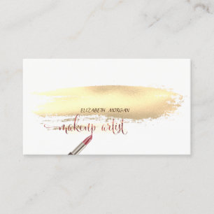 Modern Gold Brush Stroke, Lipstick, Makeup Business Card