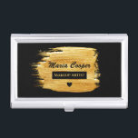 Modern Gold Brush Stroke Make Up Artist Business Card Holder<br><div class="desc">Gold brush stroke on black elegant business card holder ideal for makeup artists and colorists.</div>
