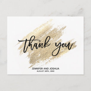 Modern Gold Brush Stroke Wedding Thank You   PHOTO Postcard