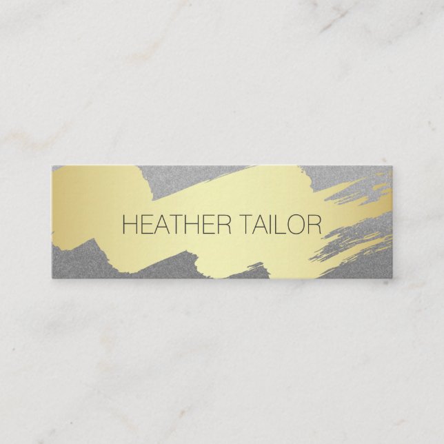 Modern Gold Brushed Silver Glamour Mini Business Card (Front)