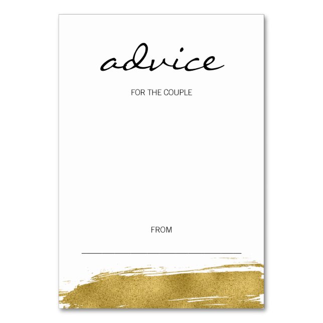 Modern Gold Brushstroke Wedding Advice Card (Front)