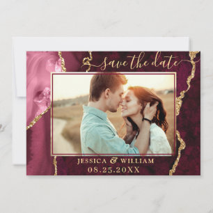 Modern Gold Burgundy Agate PHOTO Wedding Save The Date
