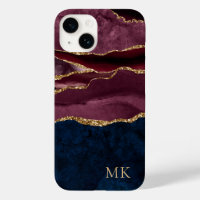 Modern Gold, Burgundy & Navy Marble Agate