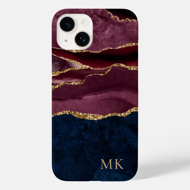 Modern Gold, Burgundy & Navy Marble Agate Case-Mate iPhone Case (Back)