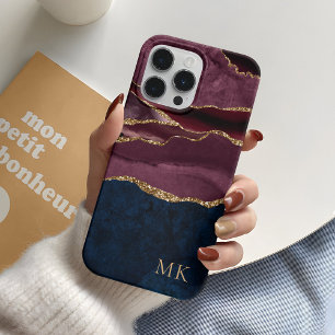 Modern Gold, Burgundy & Navy Marble Agate Case-Mate iPhone 14 Pro Case